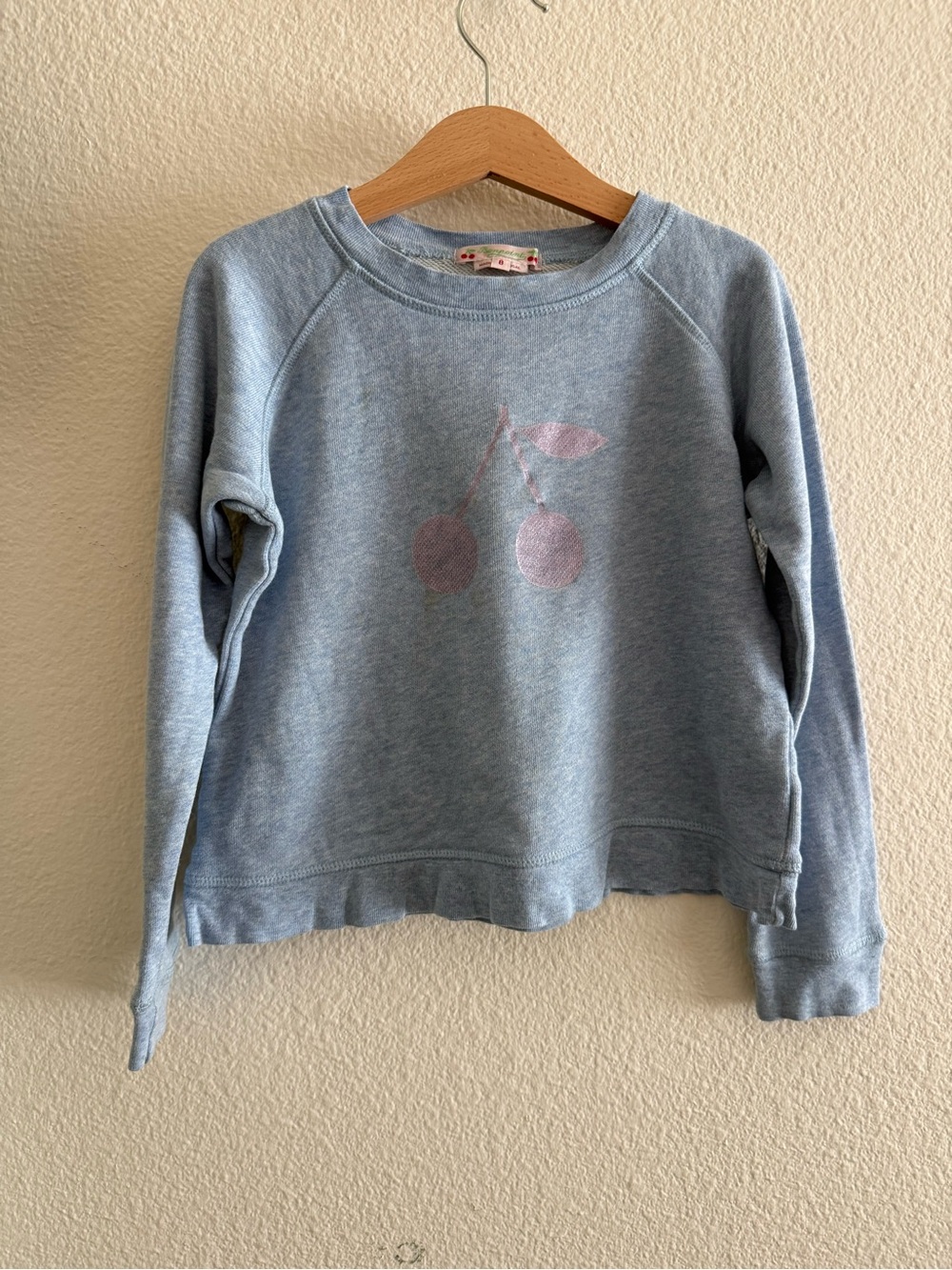 Girls' Light Blue Sweatshirt setup with Pink Cherry Graphic